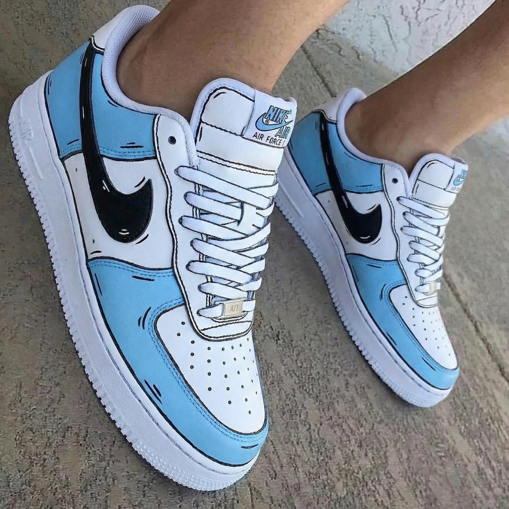 Comic Style Baby Blue Black Custom Air Force 1