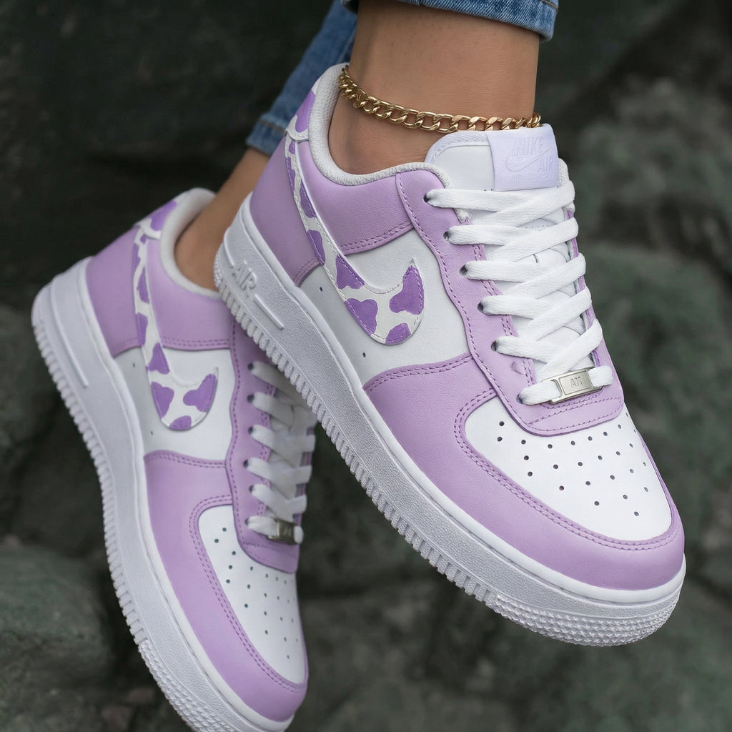 Cow Print Baby Purple White Custom Air Force 1