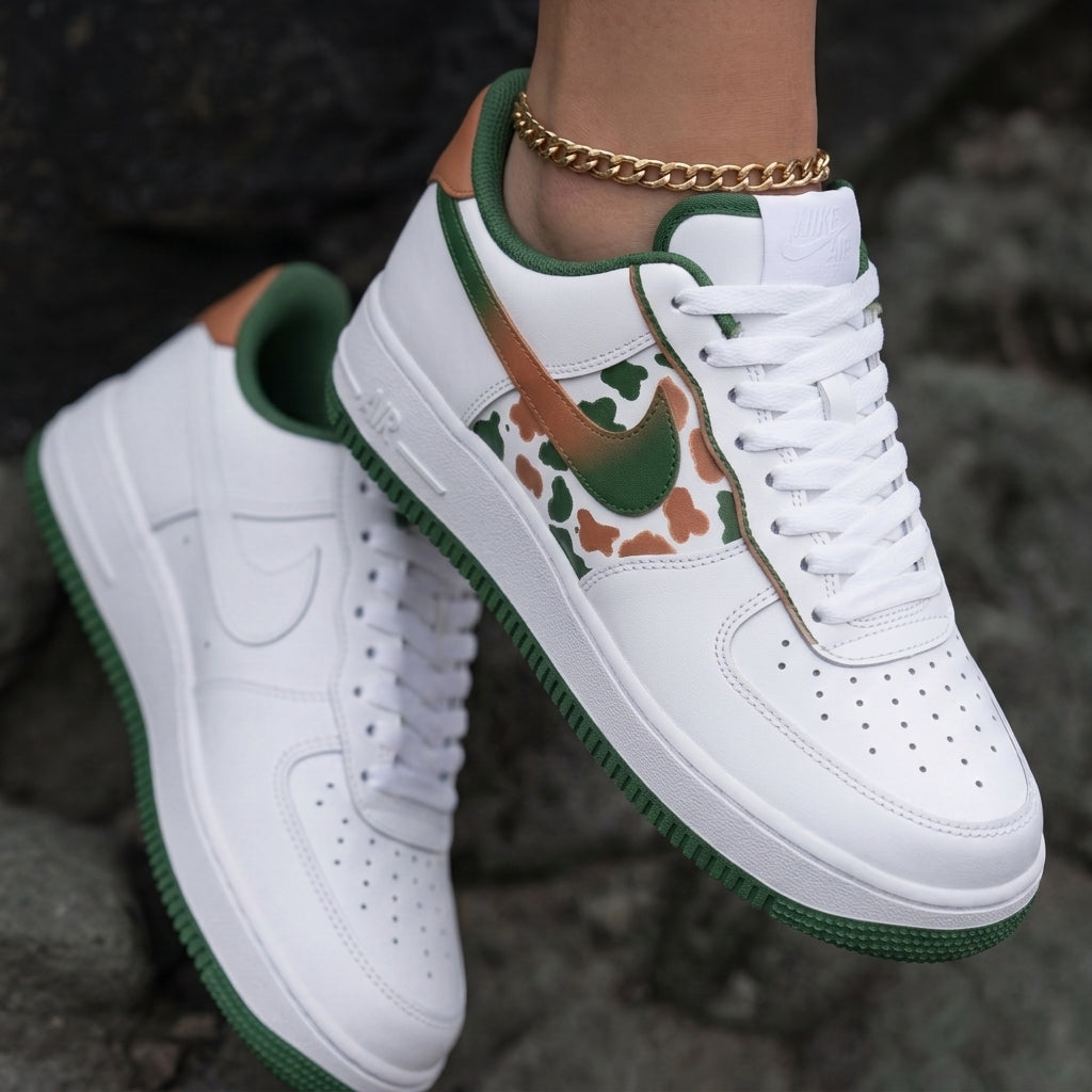 Cow Print Green Tan Custom Air Force 1