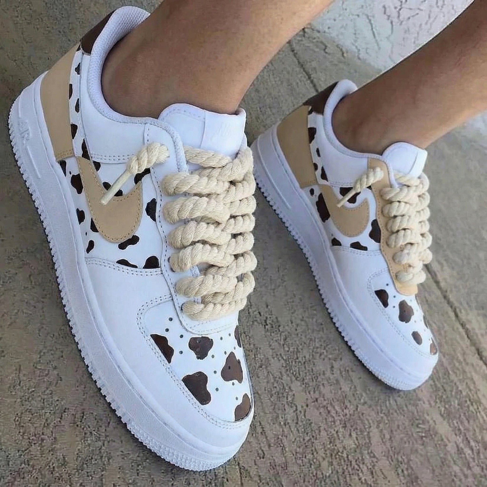 Cow Print Tan Custom Air Force 1 Thick Shoelace