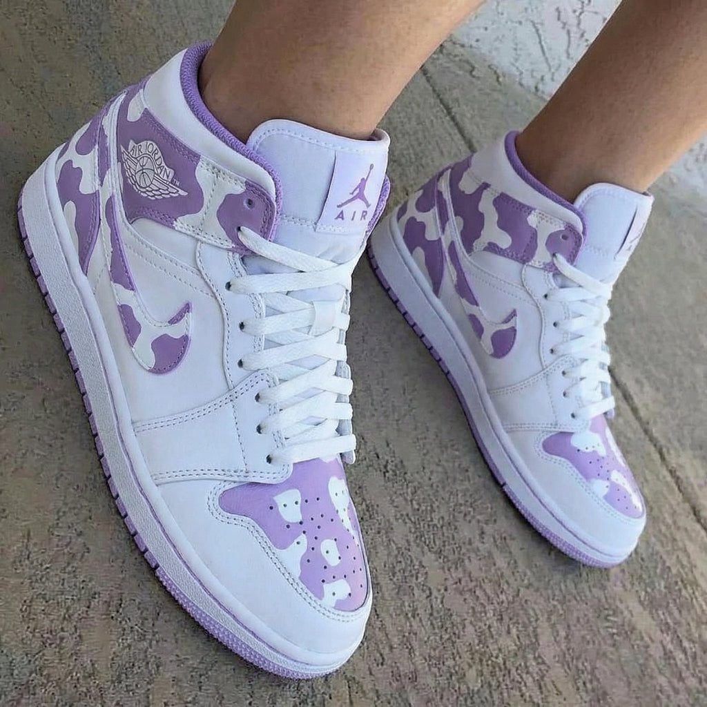 Cow Print White Lavender Custom Air Jordan 1