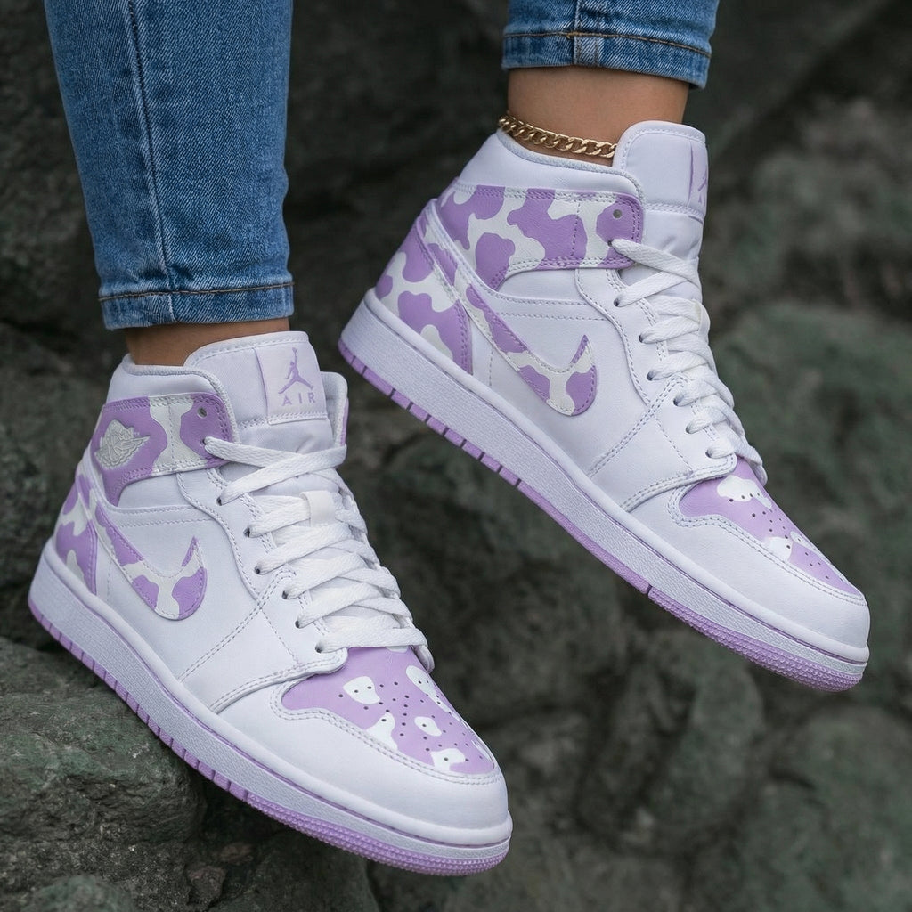 Cow Print White Lavender Custom Air Jordan 1