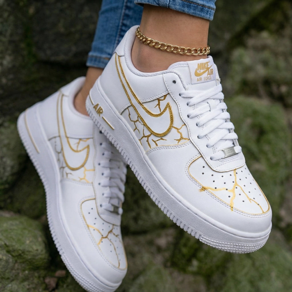 Crack Pattern White Gold Custom Air Force 1