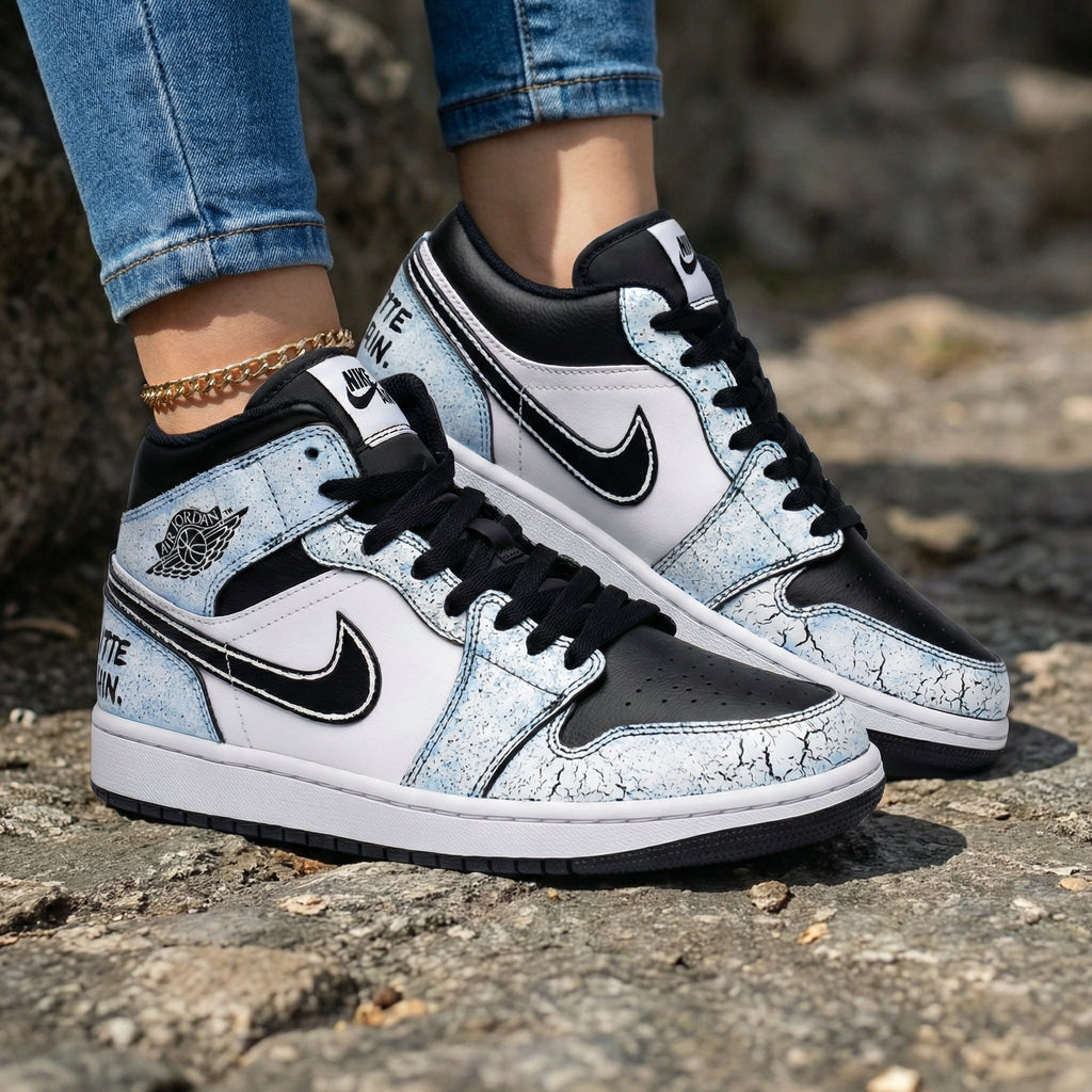 Cracked Pattern Baby Blue Black Custom Air Jordan 1
