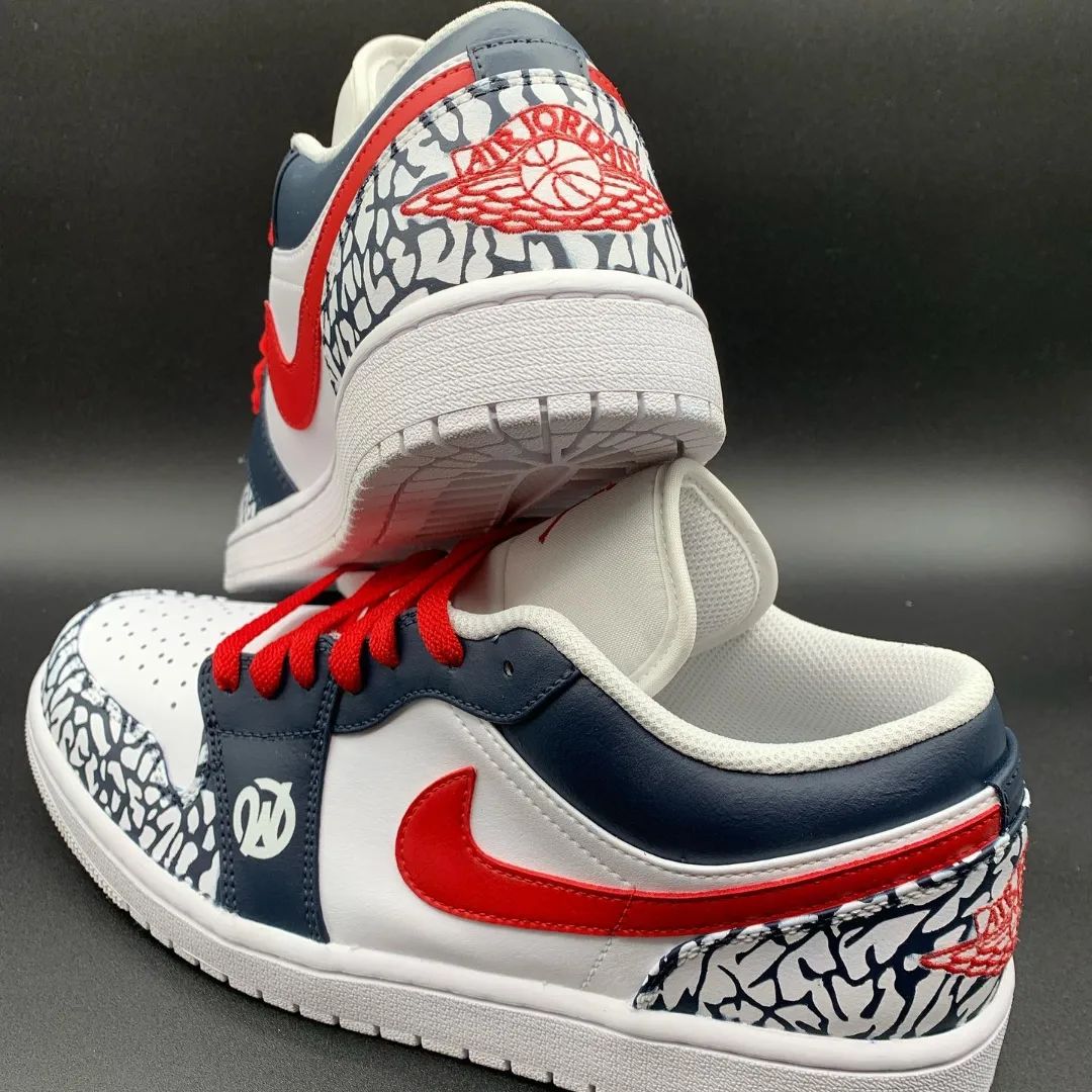 Cracked Pattern Red Navy Custom Air Jordan 1