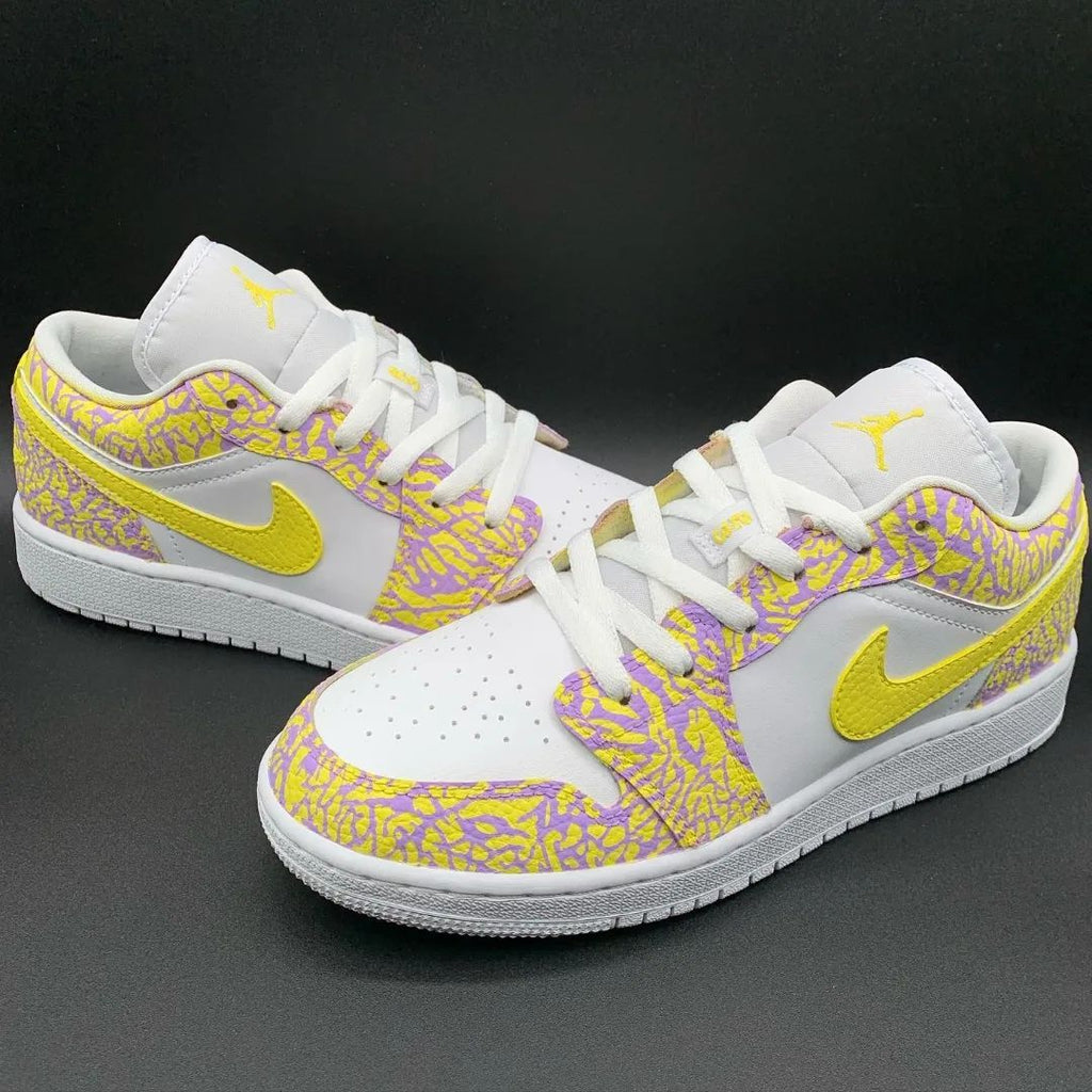 Cracked Pattern Yellow Purple Custom Air Jordan 1