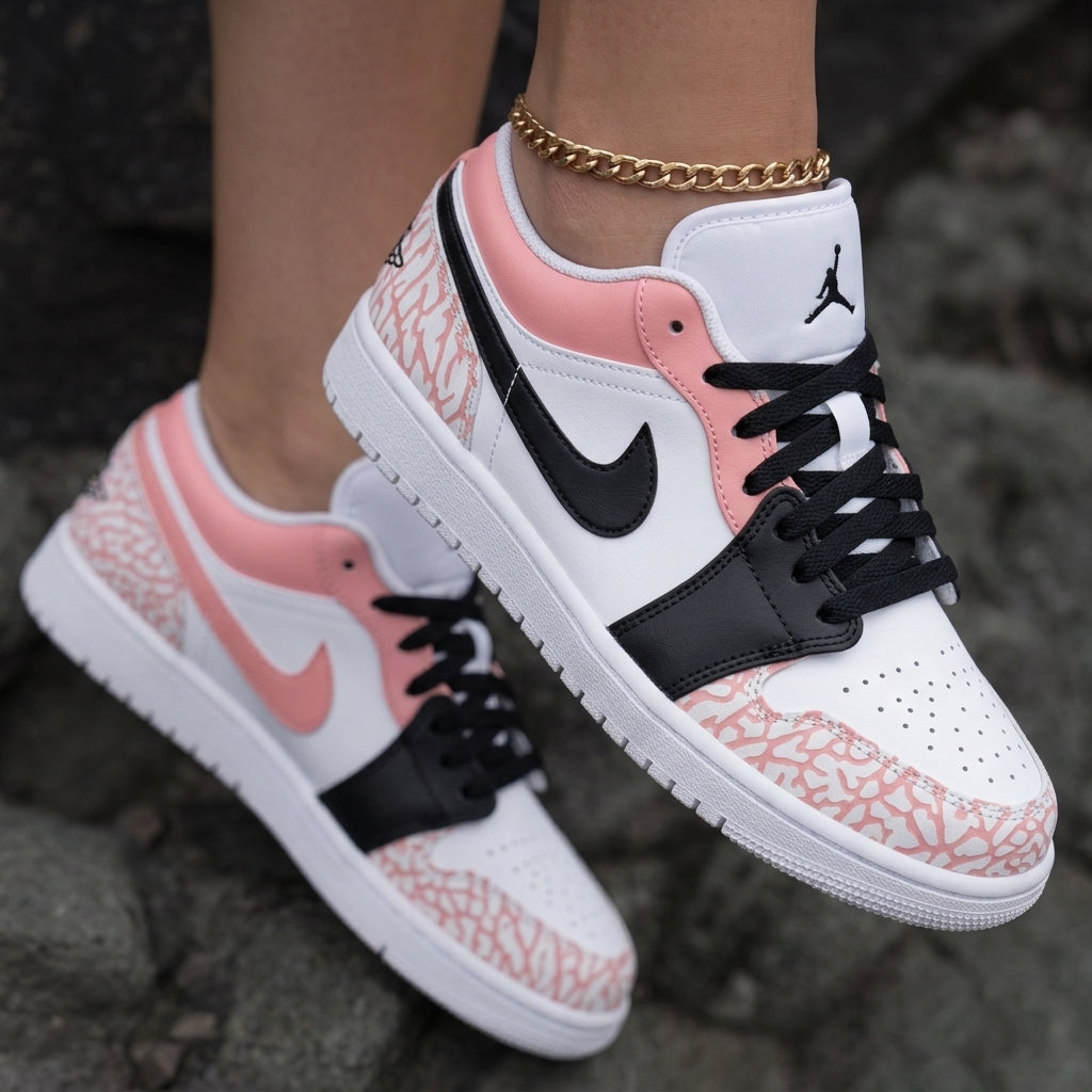 Cracked Print Baby Pink Black Custom Air Jordan 1