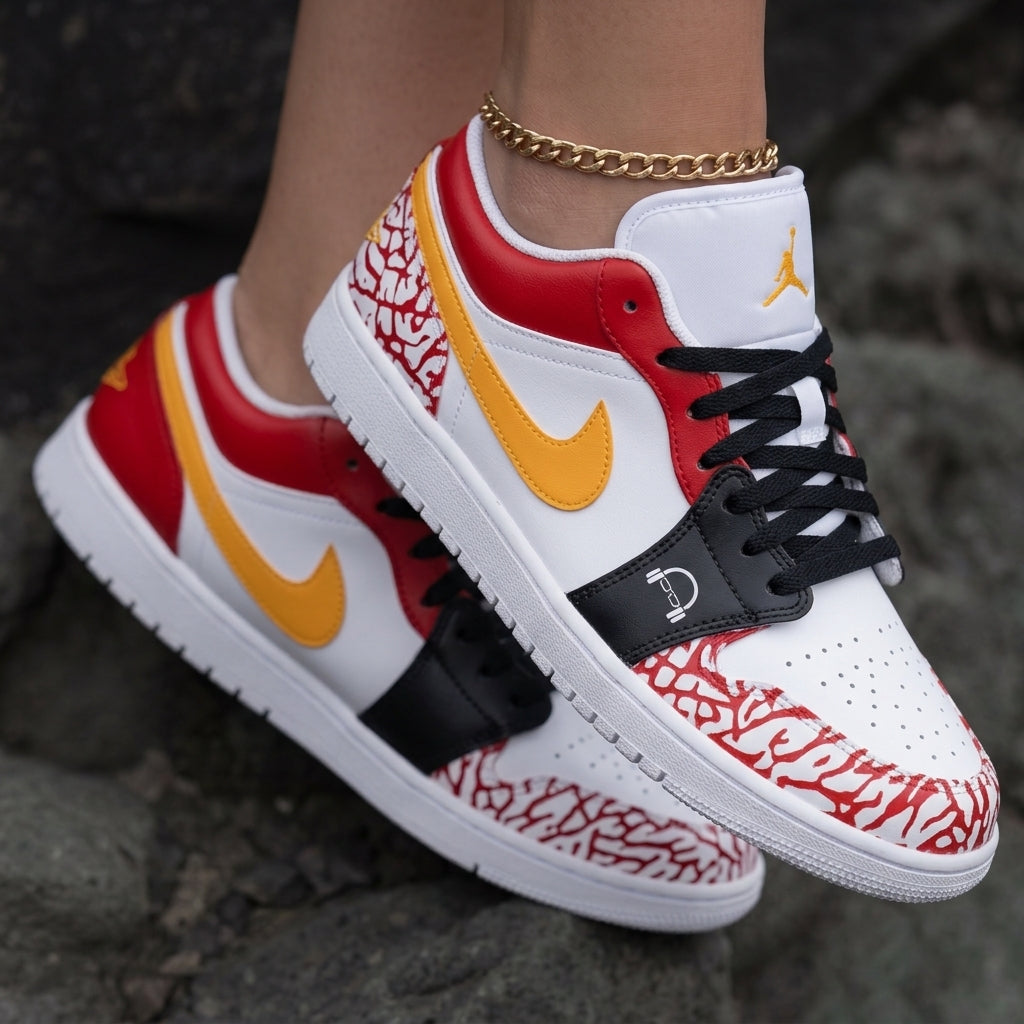 Cracked Print Red Yellow Custom Air Jordan 1