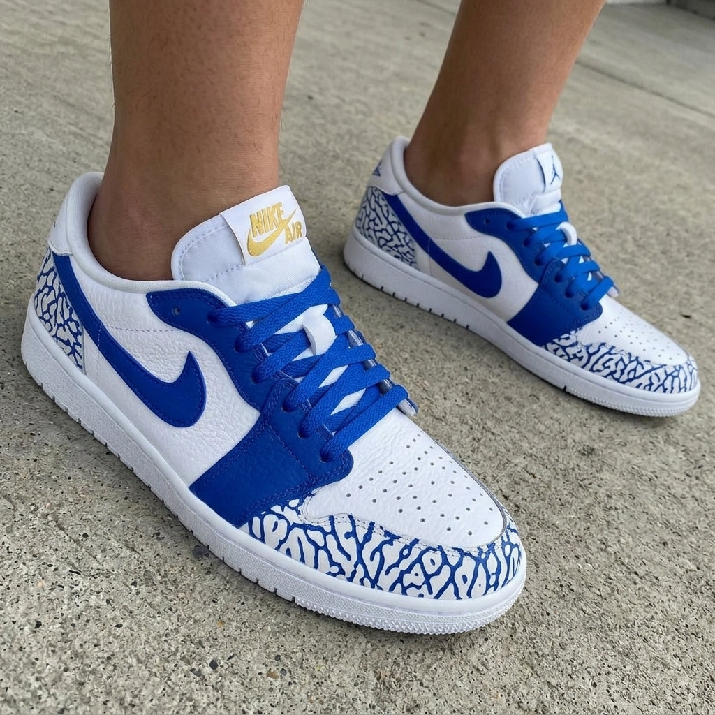 Cracked Print White Blue Custom Air Jordan 1