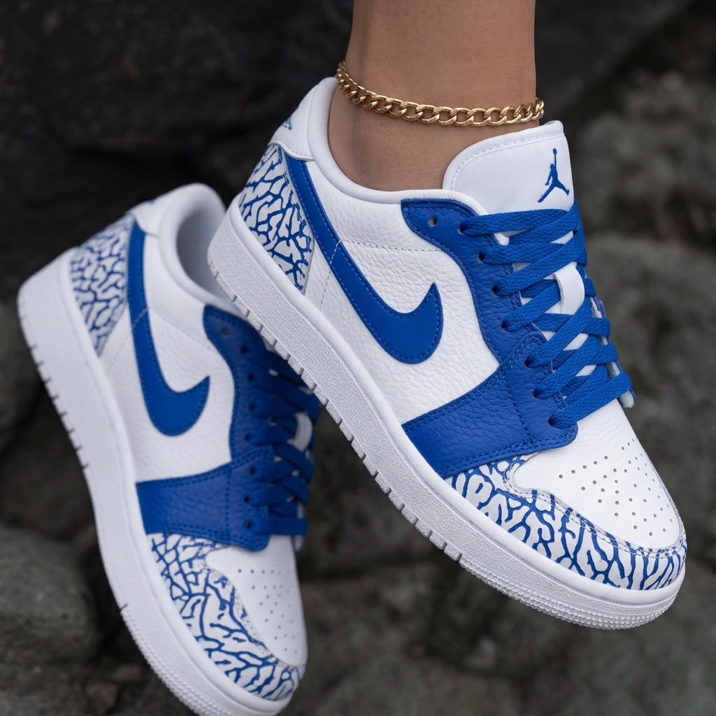 Cracked Print White Blue Custom Air Jordan 1