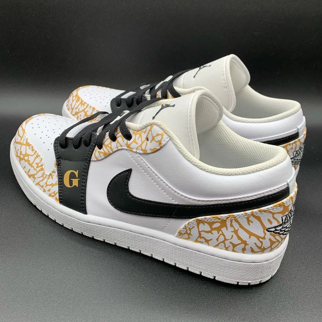 Crackle Pattern Black Gold Custom Air Jordan 1