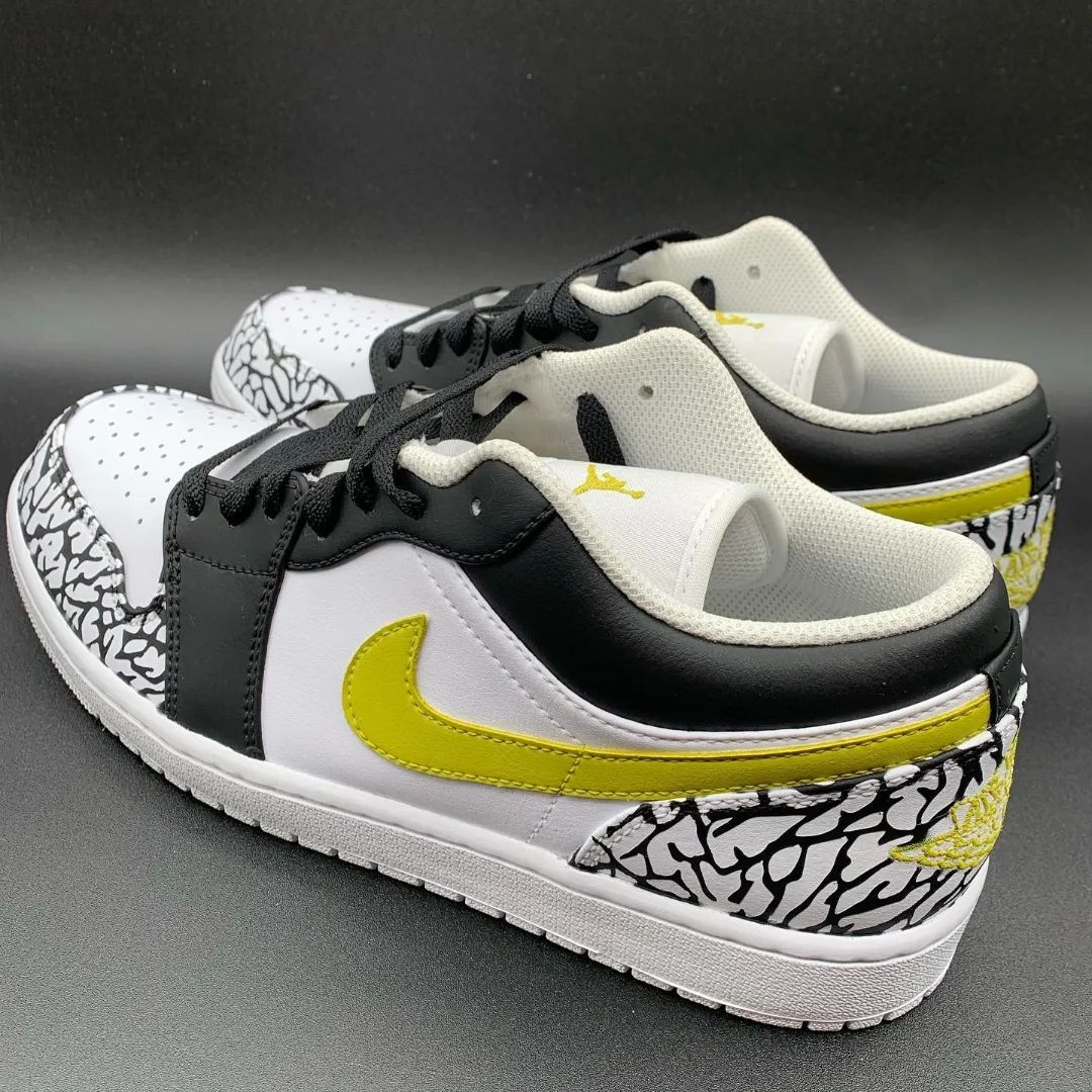 Crackle Pattern Black Yellow Custom Air Jordan 1