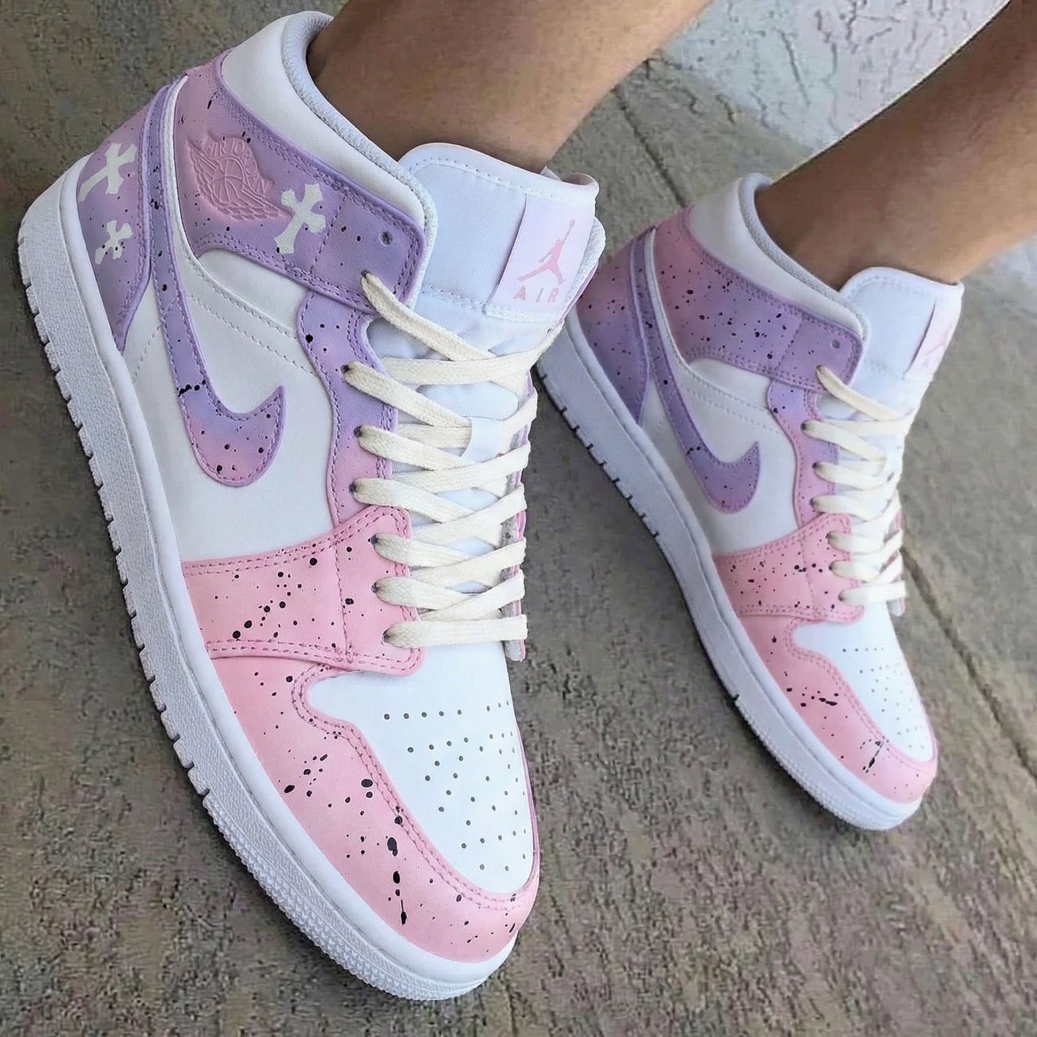 Cross Pattern Baby Pink and Lilac Custom Air Jordan 1