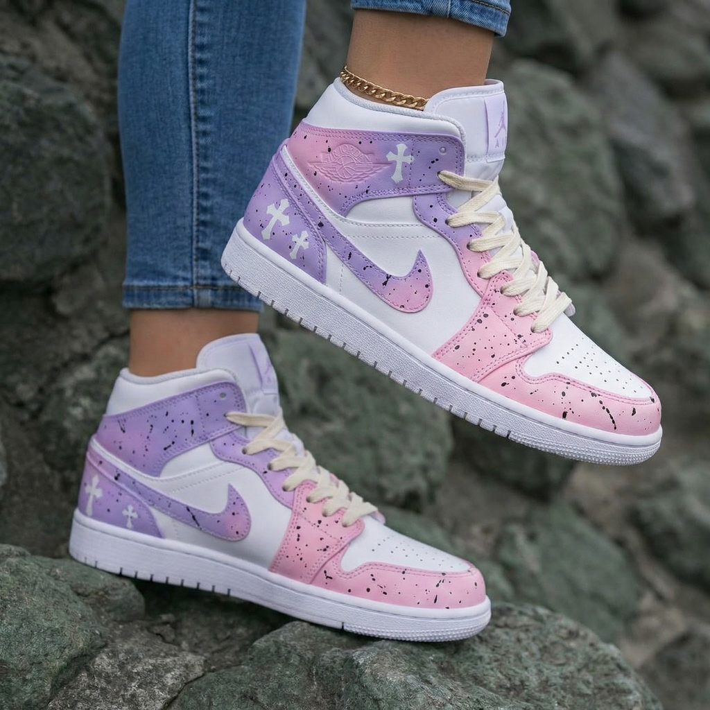 Cross Pattern Baby Pink and Lilac Custom Air Jordan 1