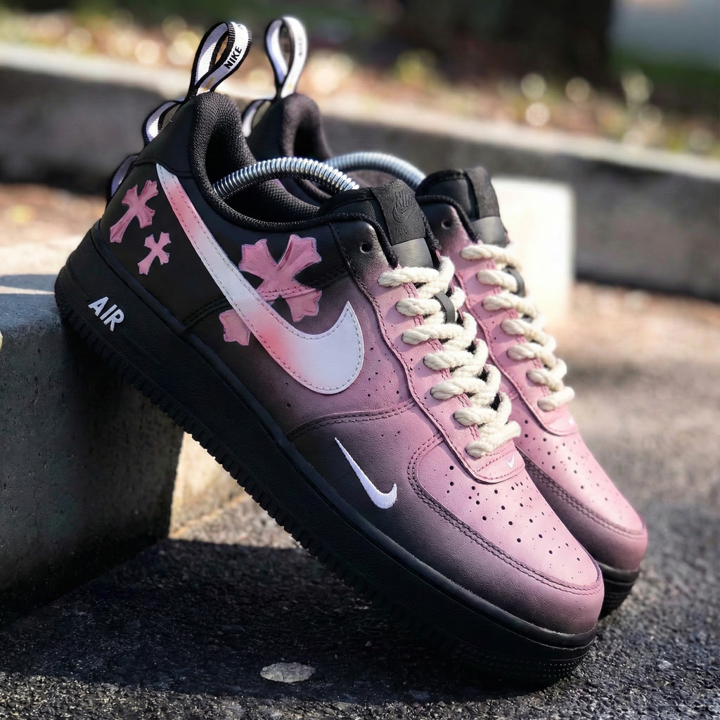 Cross Pattern Baby Pink Black Custom Air Force 1