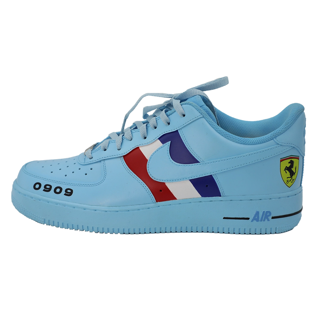 Custom Air Force 1 Baby Blue Ferrari Stripes And Logo