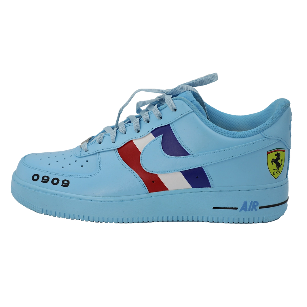 Custom Air Force 1 Baby Blue Ferrari Stripes And Logo