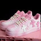 Custom Air Force 1 Baby Pink with Crosses and Splatter Design