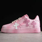 Custom Air Force 1 Baby Pink with Crosses and Splatter Design