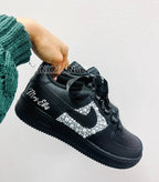Custom Air Force 1 Black Pearl Embellished with Bow and Name