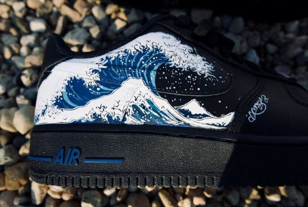 Custom Air Force 1 Black Red Blue Wave Pattern
