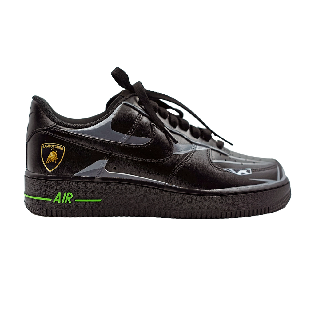 Custom Air Force 1 Black With Geometric Patterns And Lamborghini Logo