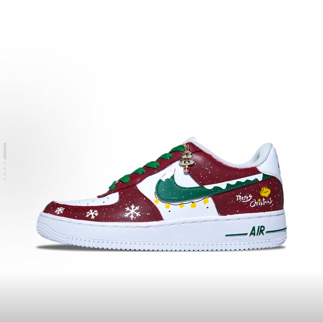 Custom Air Force 1 Maroon White Christmas Theme