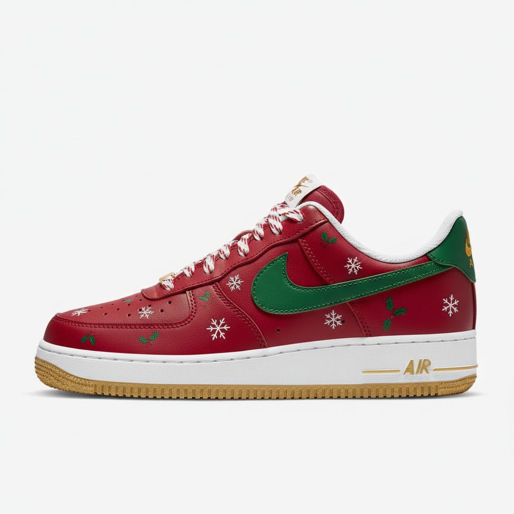 Custom Air Force 1 Red Snowflakes And Holly Design