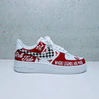 Custom Air Force 1 Red White With Houndstooth And Alabama Graphics