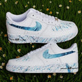 Custom Air Force 1 White Blue Splatter Pattern