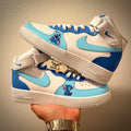 Custom Air Force 1 White Blue With Stitch Design