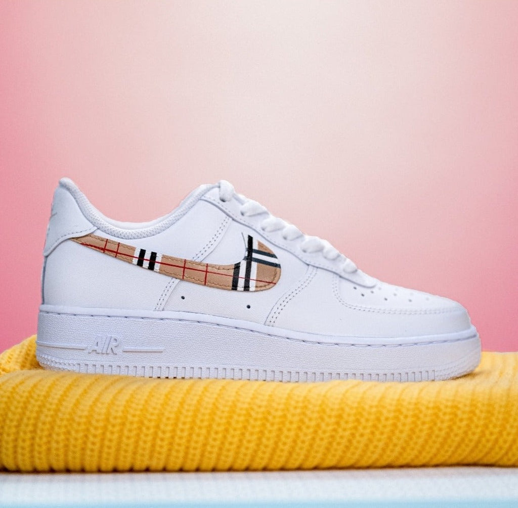 Custom Air Force 1 White Burberry Plaid