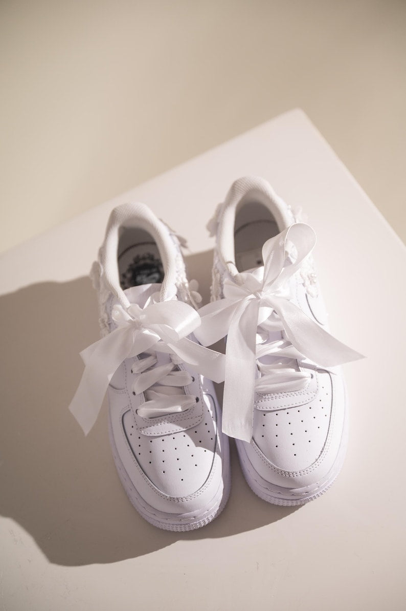 Custom Air Force 1 White Floral And Ribbons