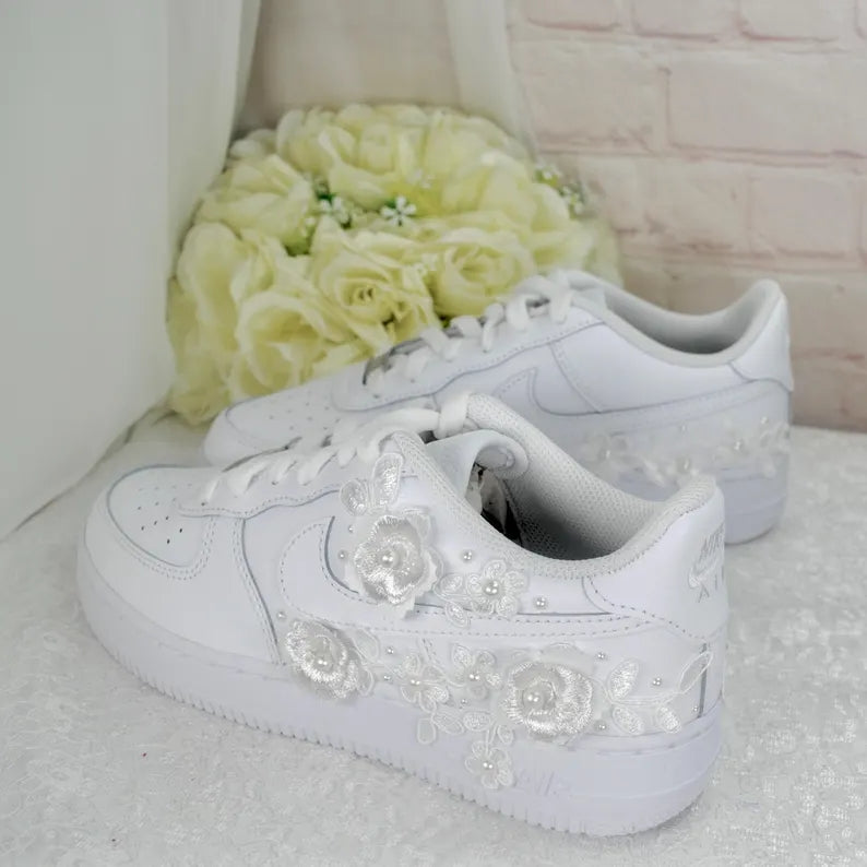 Custom Air Force 1 White Floral Embellishments