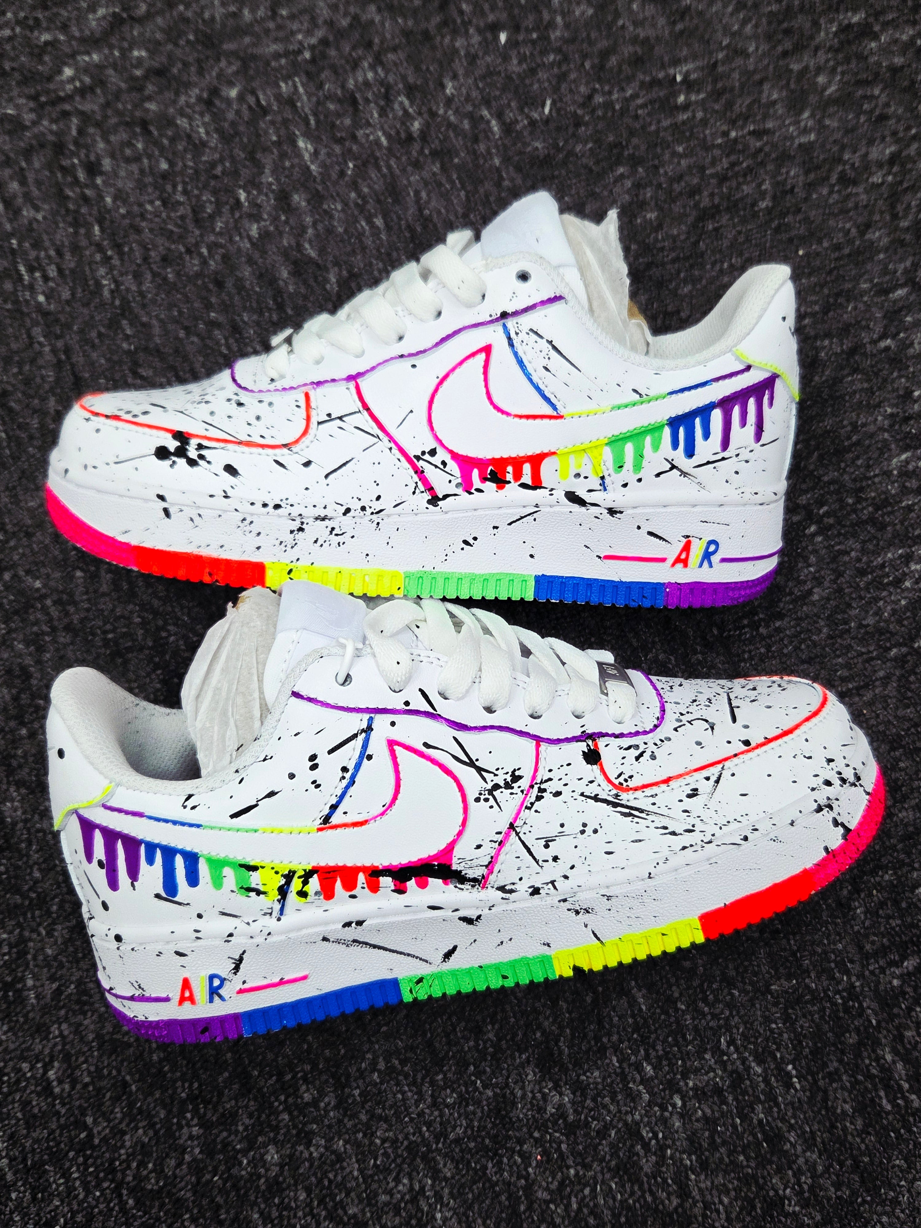 Custom Air Force 1 White Rainbow Drip With Splatter Pattern