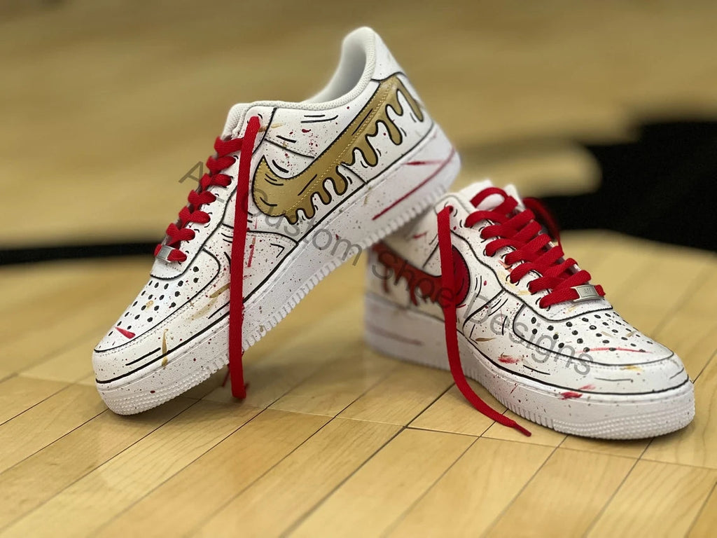 Custom Air Force 1 White Red Dripping