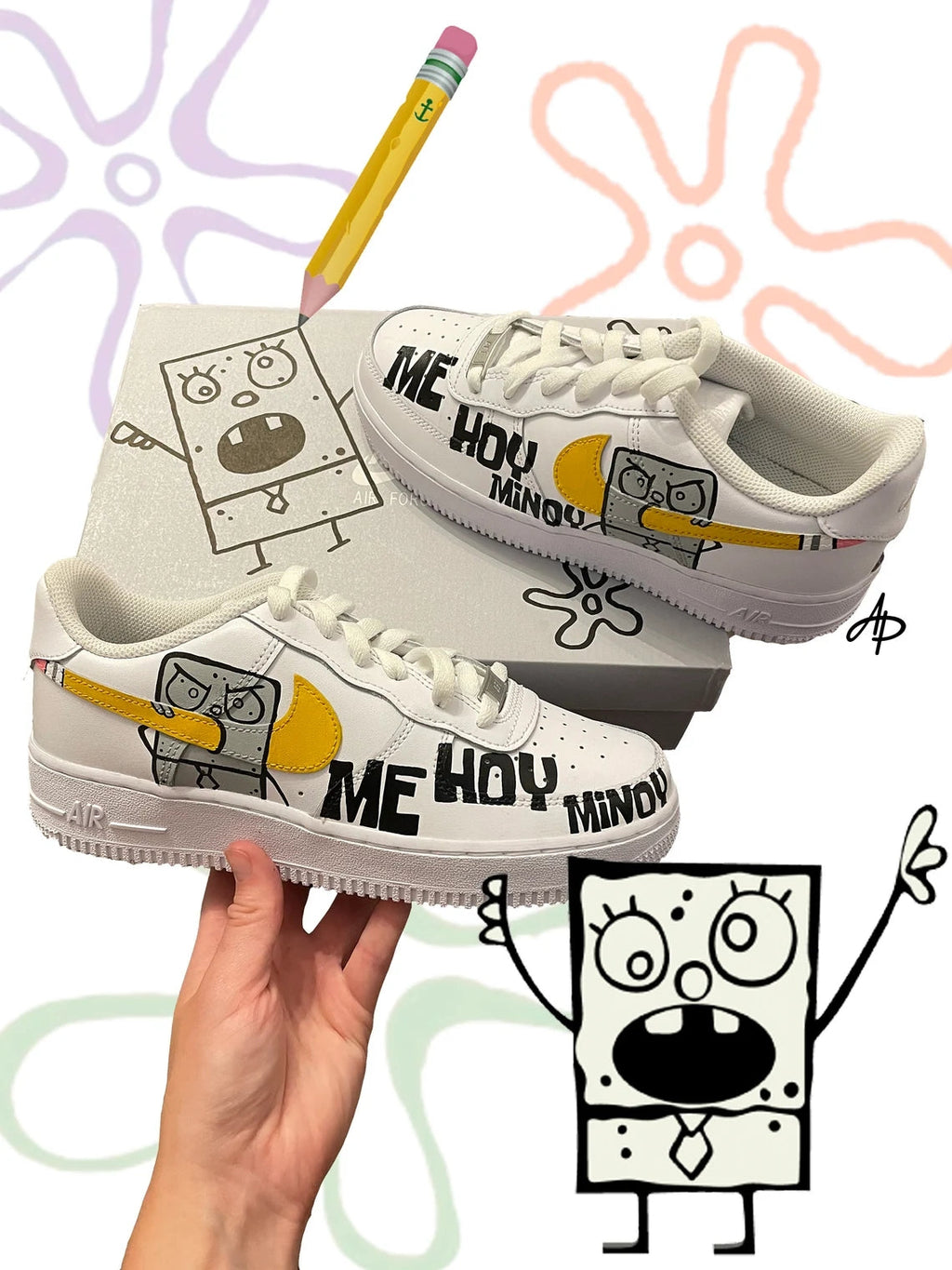 Custom Air Force 1 White SpongeBob SquarePants Design