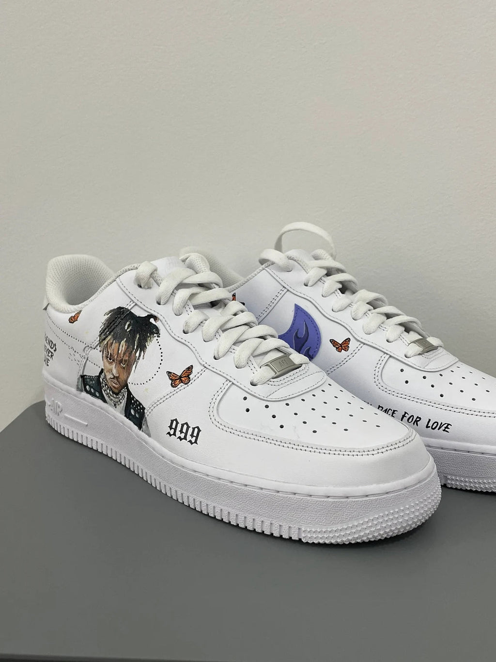 Custom Air Force 1 White With Dripping Logo Butterfly And Portrait Design