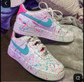 Custom Air Force 1 White With Pink And Baby Blue Splatter