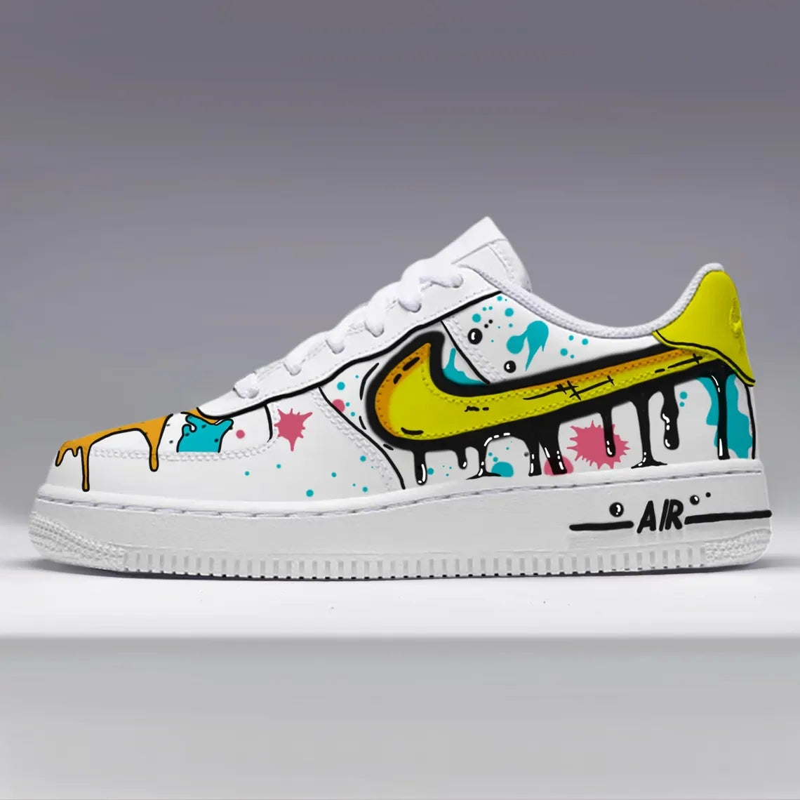 Custom Air Force 1 White Yellow Graffiti Splatter Design