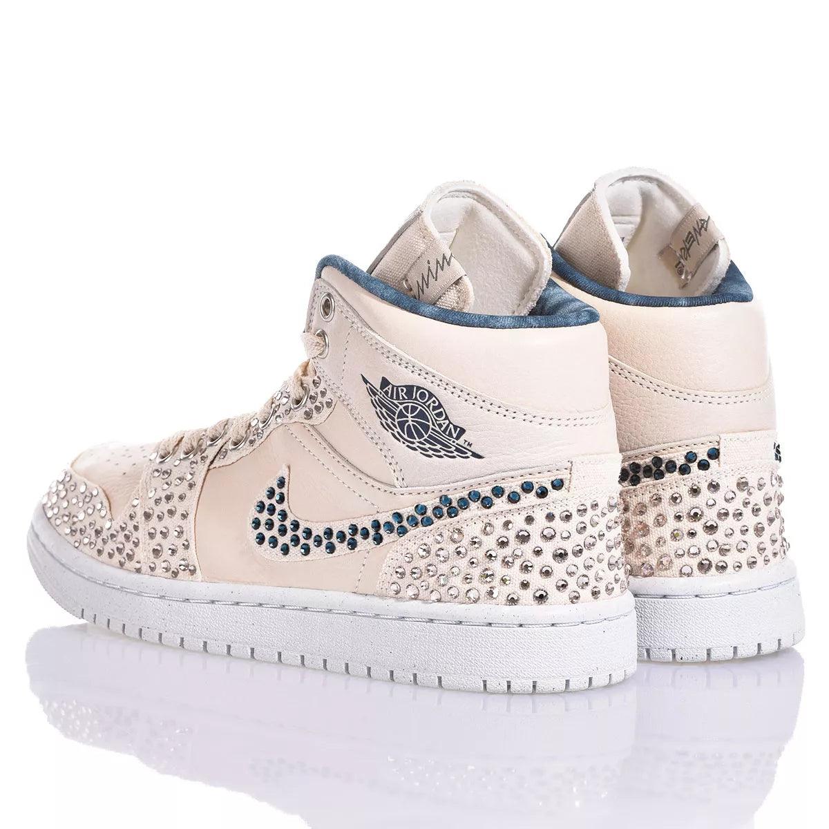 Custom Air Jordan 1 Beige With Rhinestones