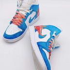 Custom Air Jordan 1 Blue White Fish Pattern