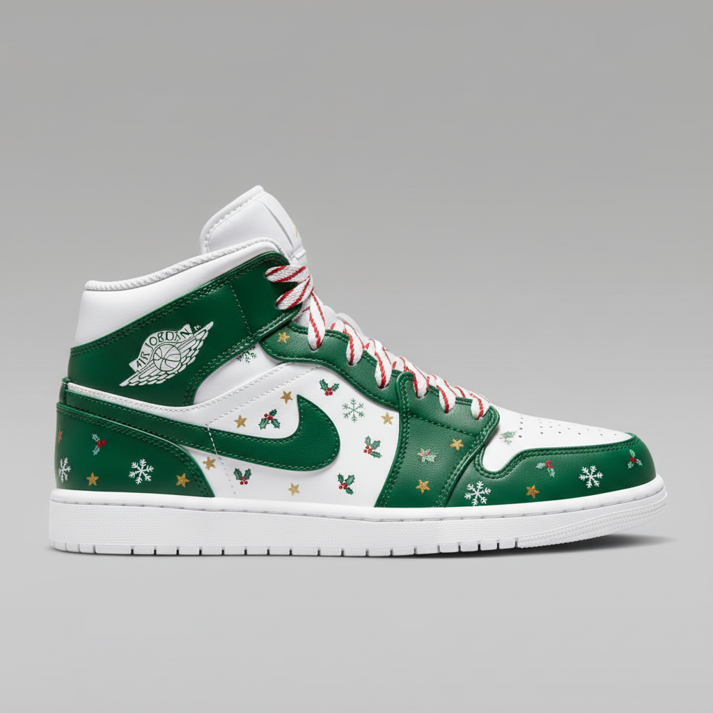 Custom Air Jordan 1 Green White Christmas Patterns