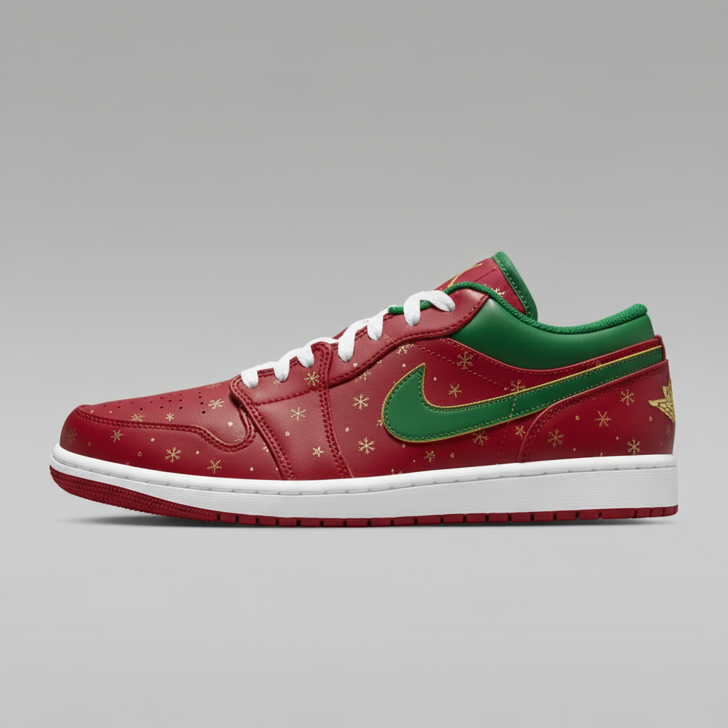 Custom Air Jordan 1 Red Green With Snowflake Pattern