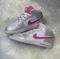Custom Air Jordan 1 Silver White Baby Pink Snakeskin
