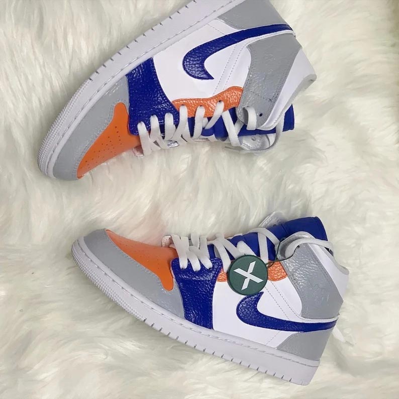 Custom Air Jordan 1 White Blue Orange Color - Blocked