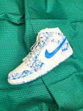 Custom Air Jordan 1 White Blue Splatter Pattern