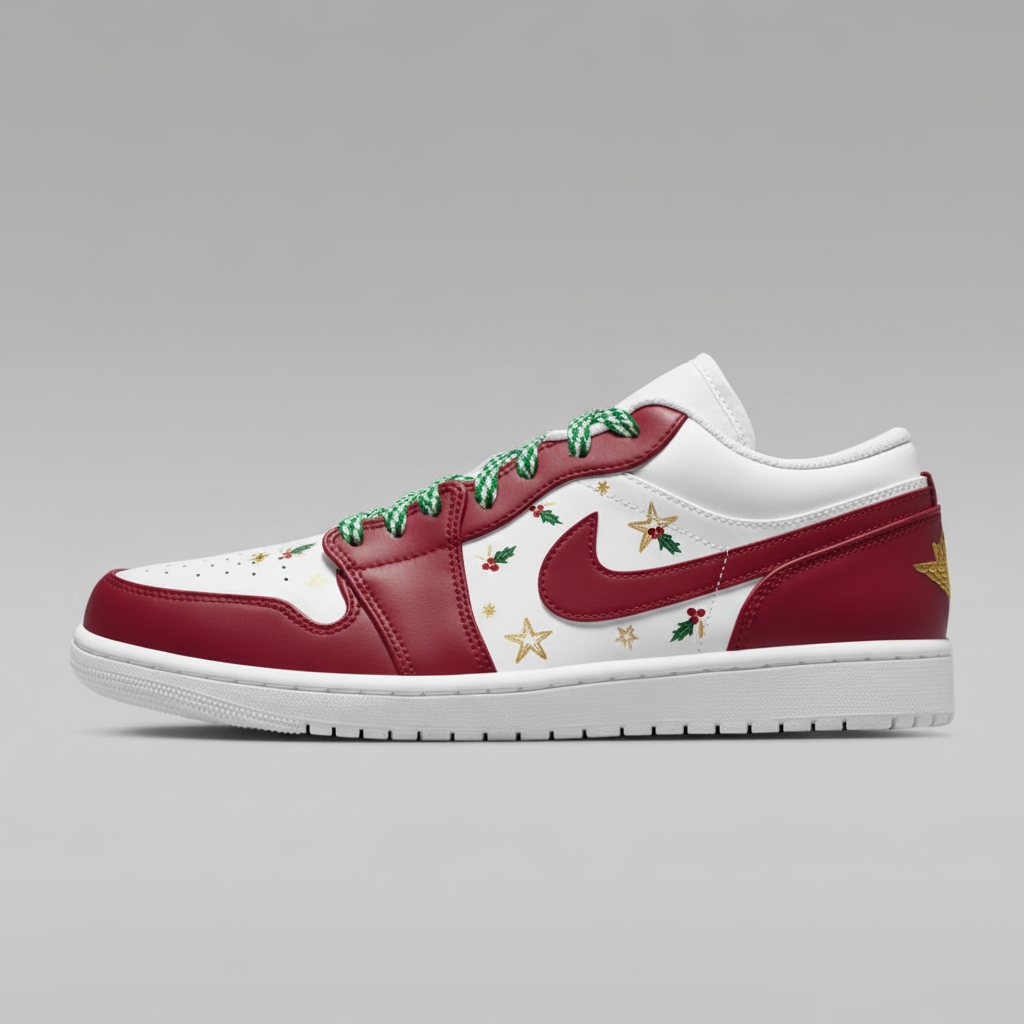 Custom Air Jordan 1 White Maroon Christmas Pattern