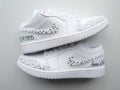 Custom Air Jordan 1 White With Rhinestones And Pearls Low
