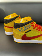 Custom Air Jordan 1 Yellow with Pokemon Logo and Glitter Swoosh